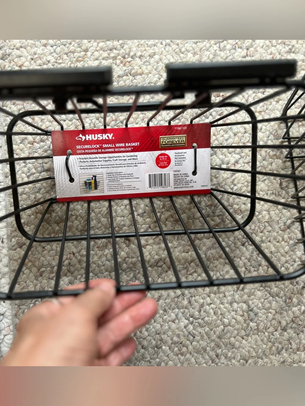 HUSKY Wall & Track System. Black Wire Clip-On Storage Baskets -Set/3. Heavy duty